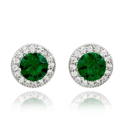 Suzy Levian Rose Sterling Silver Round Cut Morganite Cubic Zirconia Halo Studs In Green