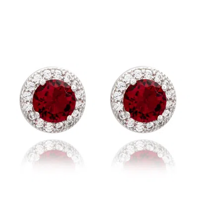 Suzy Levian Rose Sterling Silver Round Cut Morganite Cubic Zirconia Halo Studs In Red