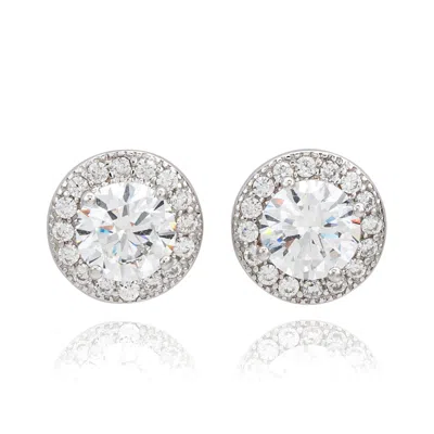 Suzy Levian Rose Sterling Silver Round Cut Morganite Cubic Zirconia Halo Studs