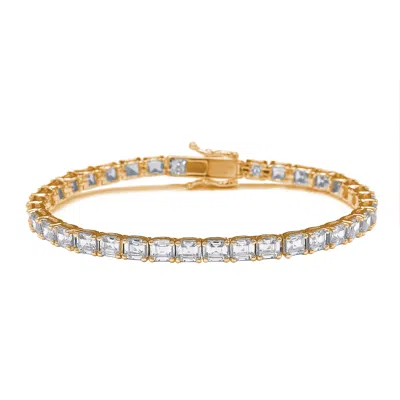 Suzy Levian Rose Sterling Silver White Assher Cut Cubic Zirconia Tennis Bracelet In Pink