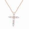 Suzy Levian Rose Sterling Silver White Cubic Zirconia Cross Pendant In Pink