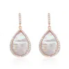 Suzy Levian Rose Sterling Silver White Cubic Zirconia Teardrop Mother Of Pearl Dangle Earrings In Gold