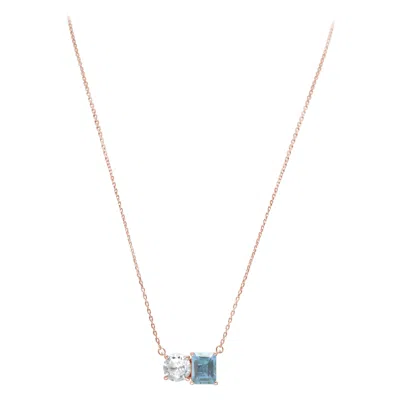 Pre-owned Suzy Levian Rose Sterling Silver White Topaz & Blue Topaz Two Stone Necklace