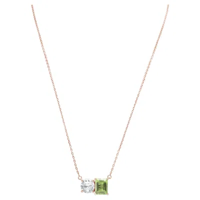 Pre-owned Suzy Levian Rose Sterling Silver White Topaz & Green Amethyst Two Stone Necklace