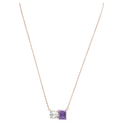Pre-owned Suzy Levian Rose Sterling Silver White Topaz & Purpleamethyst Two Stone Necklace