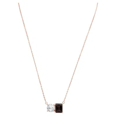 Pre-owned Suzy Levian Rose Sterling Silver White Topaz & Smoky Quartz Stone Necklace