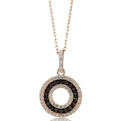 Suzy Levian Rosed Sterling Silver Brown Cubic Zirconia 3-row Circle Pendant In Black