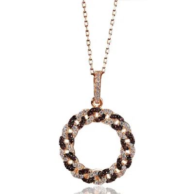 Suzy Levian Rosed Sterling Silver Brown Cubic Zirconia Interlocked Circle Pendant In Black