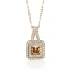 Suzy Levian Rosed Sterling Silver Pink Asscher-cut Cubic Zirconia Multicolor Halo Pendant In Brown