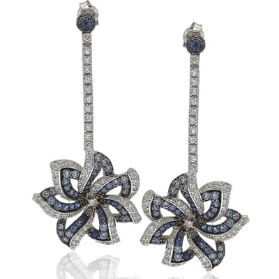 Suzy Levian Sapphire And Diamond Accent In Sterling Silver Earrings In Metallic