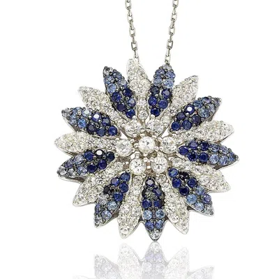 Suzy Levian Sapphire And Diamond Accent In Sterling Silver Pendant In Blue