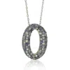 Suzy Levian Sapphire And Diamond Accent In Sterling Silver Petite Oval Pendant In Blue
