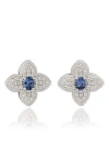 Suzy Levian Sapphire Clover Stud Earrings In Metallic