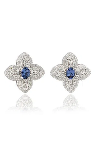 Suzy Levian Sapphire Clover Stud Earrings In Metallic