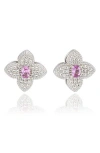 Suzy Levian Sapphire Clover Stud Earrings In Silver