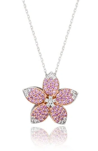 Suzy Levian Sterling Silver Pink Sapphire And Created White Sapphire Large Flower Pendant In Metallic