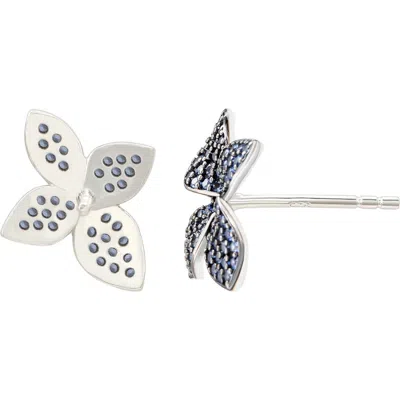 Suzy Levian Sapphire Flower Stud Earrings In Blue