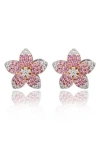 Suzy Levian Sterling Silver Pink Sapphire Created White Sapphire Flower Earrings In Pink