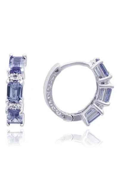 Suzy Levian Sapphire Hoop Earrings In Blue/silver