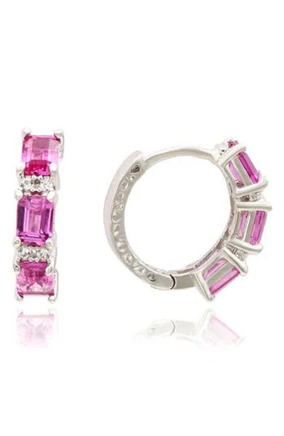 Suzy Levian Sapphire Hoop Earrings In Pink/silver