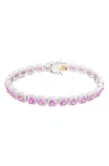 Suzy Levian Sapphire Tennis Bracelet In Pink