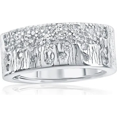 Suzy Levian Scattered Cubic Zirconia Cigar Band Ring In Metallic