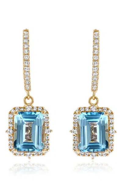 Suzy Levian Semiprecious Stone Halo Drop Earrings In Gold