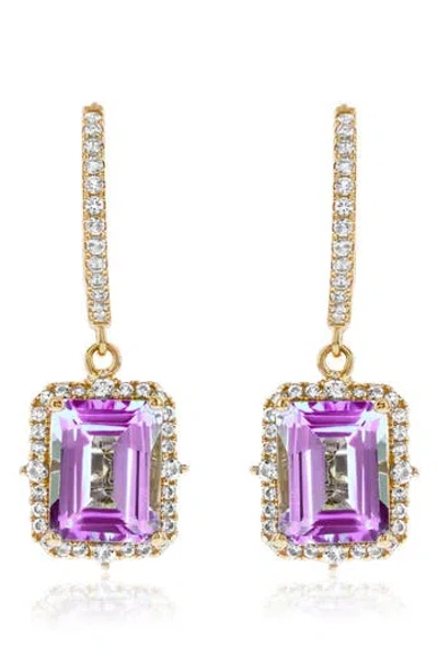 Suzy Levian Semiprecious Stone Halo Drop Earrings In Gold