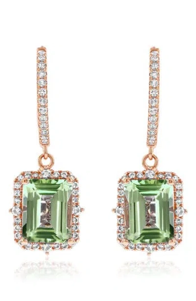 Suzy Levian Semiprecious Stone Halo Drop Earrings In Green