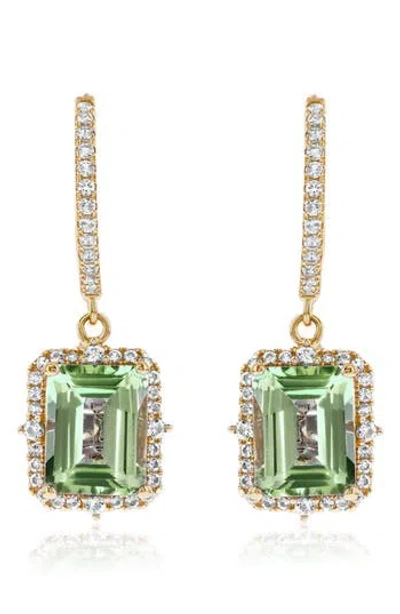 Suzy Levian Semiprecious Stone Halo Drop Earrings In Gold