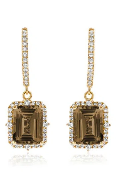 Suzy Levian Semiprecious Stone Halo Drop Earrings In Gold