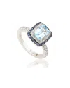 Suzy Levian Sterling Silver Purple Amethyst Cushion Cut And Sapphire Accent Ring In Metallic