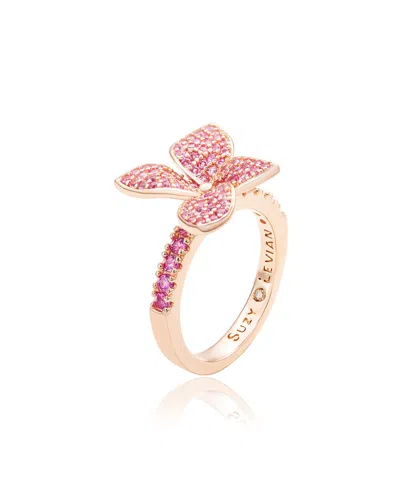 Suzy Levian Silver 0.02 Ct. Tw. Diamond & Pink Sapphire Ring