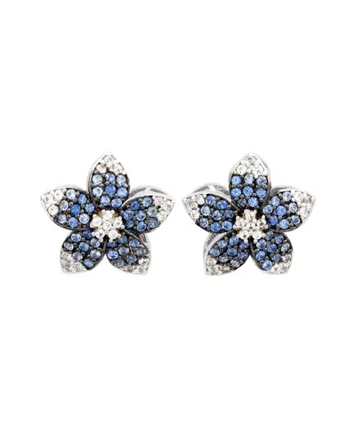 Suzy Levian Silver 0.02 Ct. Tw. Diamond & Blue Sapphire & Created White  Sapphire Flower Earrings