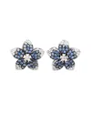 Suzy Levian Silver 0.02 Ct. Tw. Diamond & Blue Sapphire & Created White  Sapphire Flower Earrings