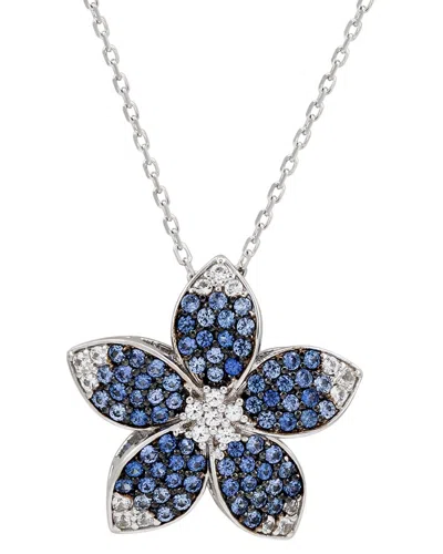 Suzy Levian Silver 0.02 Ct. Tw. Diamond & Blue Sapphire & Created White  Sapphire Flower Pendant