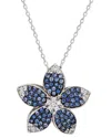 Suzy Levian Silver 0.02 Ct. Tw. Diamond & Blue Sapphire & Created White  Sapphire Flower Pendant