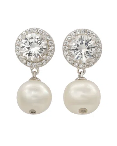 SUZY LEVIAN SUZY LEVIAN SILVER 0.02 CT. TW. DIAMOND & CREATED WHITE SAPPHIRE & 8MM PEARL HALO DANGLE EARRING