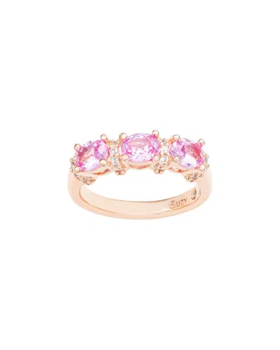 Suzy Levian Silver 0.02 Ct. Tw. Diamond & Gemstone 3-stone Ring In Pink