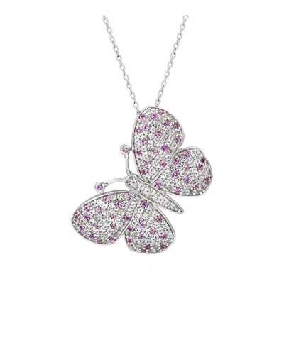 Suzy Levian Silver 0.02 Ct. Tw. Diamond & Gemstone Butterfly Pendant In Metallic