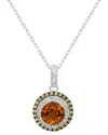 Suzy Levian Sterling Silver Round Cut Orange Citrine And Sapphire Accent Pendant In Metallic