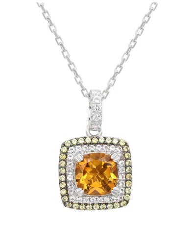 Suzy Levian Silver 0.02 Ct. Tw. Diamond & Gemstone Double Halo Pendant In Metallic