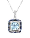 Suzy Levian Sterling Silver Cushion Cut Purple Amethyst And Sapphire Accent Pendant