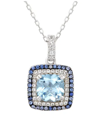 Suzy Levian Silver 0.02 Ct. Tw. Diamond & Gemstone Double Halo Pendant In Metallic