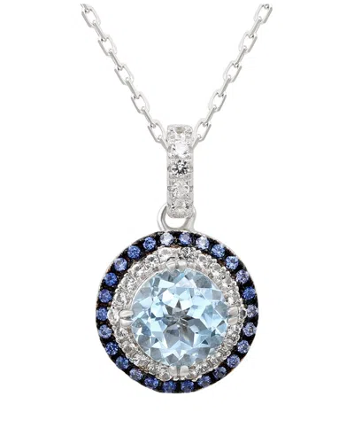 Suzy Levian Silver 0.02 Ct. Tw. Diamond & Gemstone Double Halo Pendant In Metallic