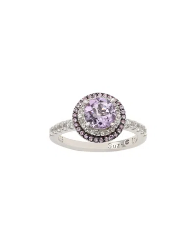 Suzy Levian Silver 0.02 Ct. Tw. Diamond & Gemstone Double Halo Ring In Metallic