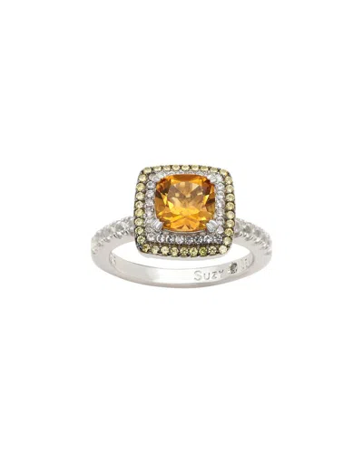 Suzy Levian Sterling Silver Purple Amethyst Cushion Cut And Sapphire Accent Ring In Metallic