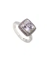 Suzy Levian Silver 0.02 Ct. Tw. Diamond & Gemstone Double Halo Ring