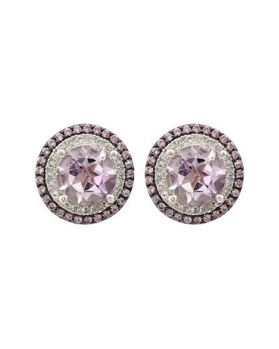 SUZY LEVIAN SUZY LEVIAN SILVER 0.02 CT. TW. DIAMOND & GEMSTONE DOUBLE HALO STUDS
