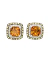 Suzy Levian Sterling Silver Cushion Cut Citrine, White Topaz & Yellow Sapphire Halo Stud Earrings